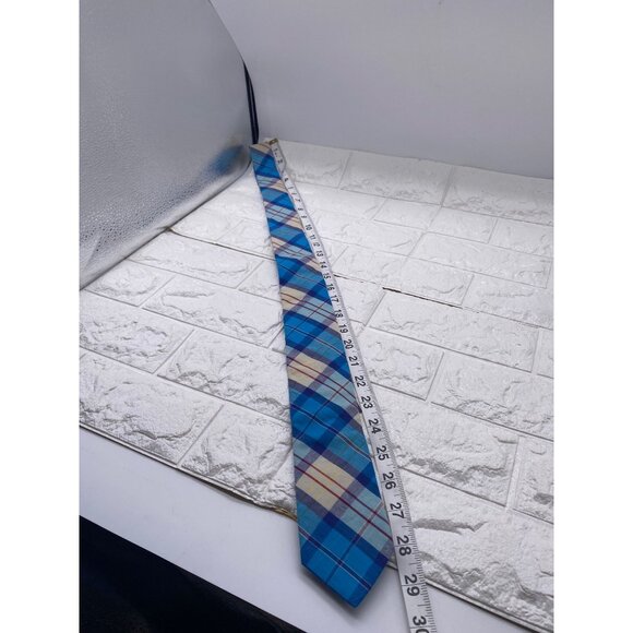 Skinny Tie Madness Mens Blue Plaid Cotton Necktie Counting Crowbars SKM2035 - Picture 9 of 10